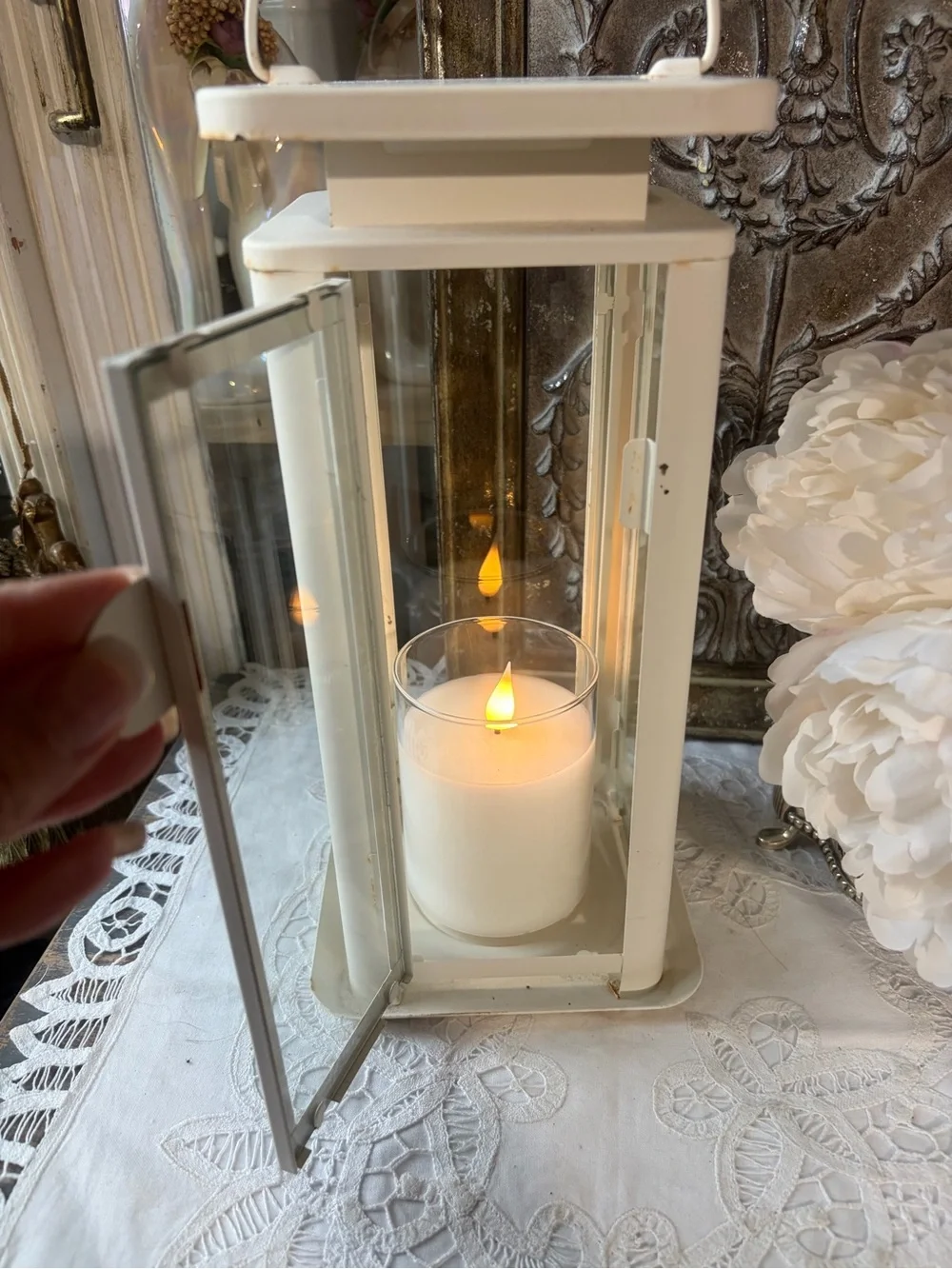 IKEA white metal & glass Lantern